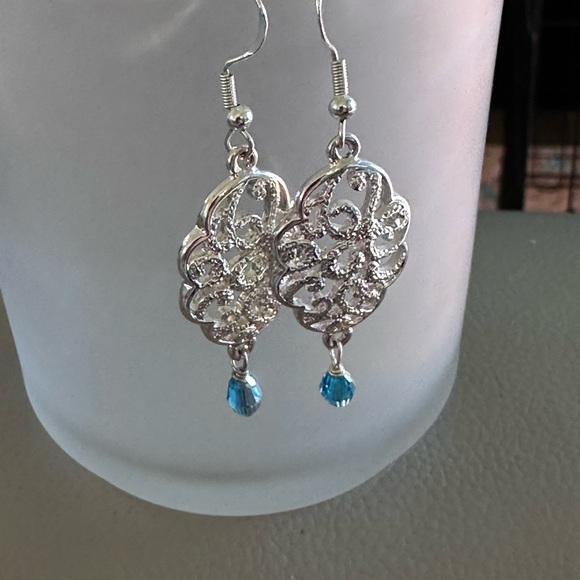 Fletcher Jewelry Designs Jewelry - Intricate Silver Earrings with Blue Accent